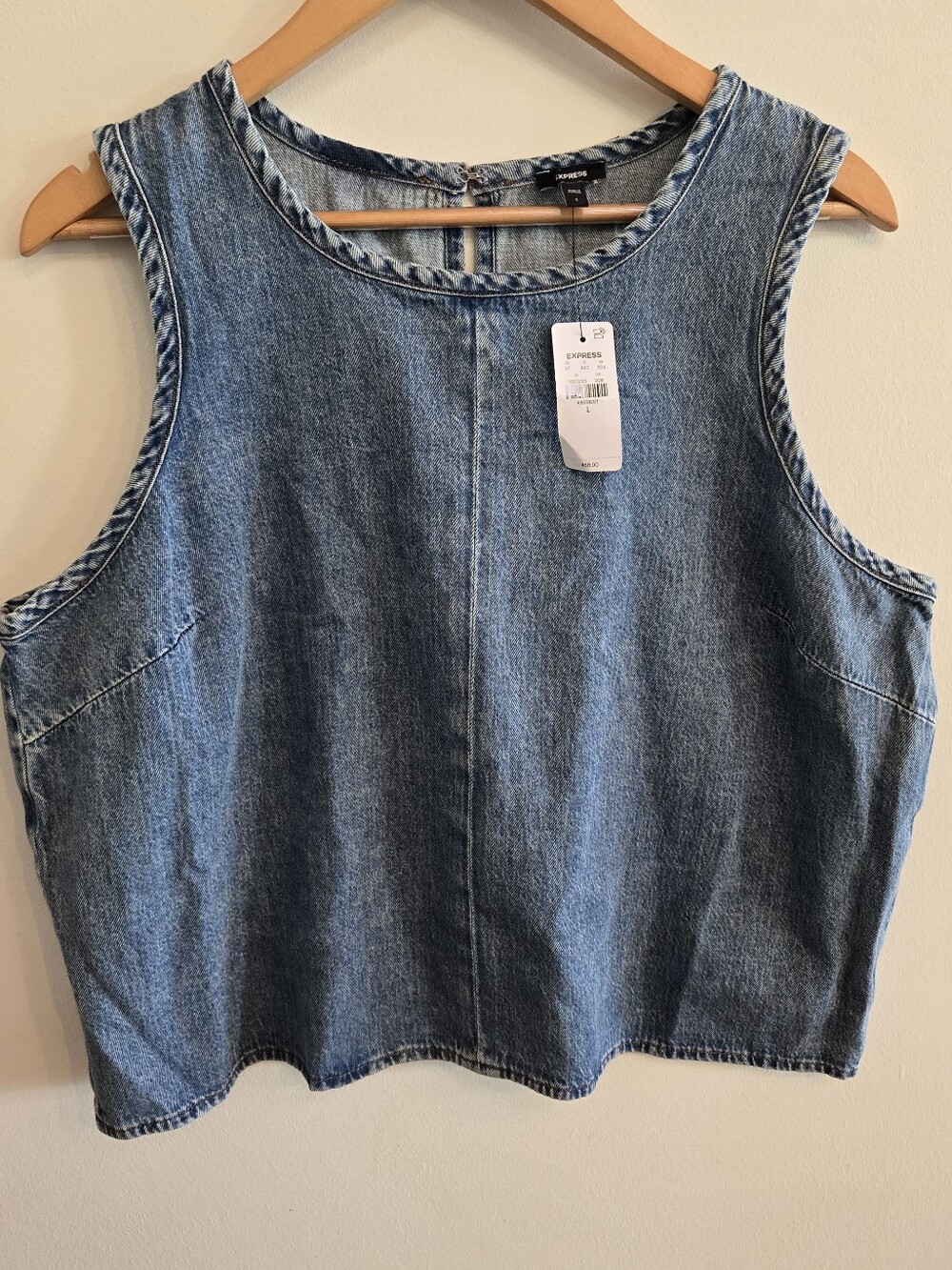 Express Women's Boxy Blue Denim Sleeveless Top NWT